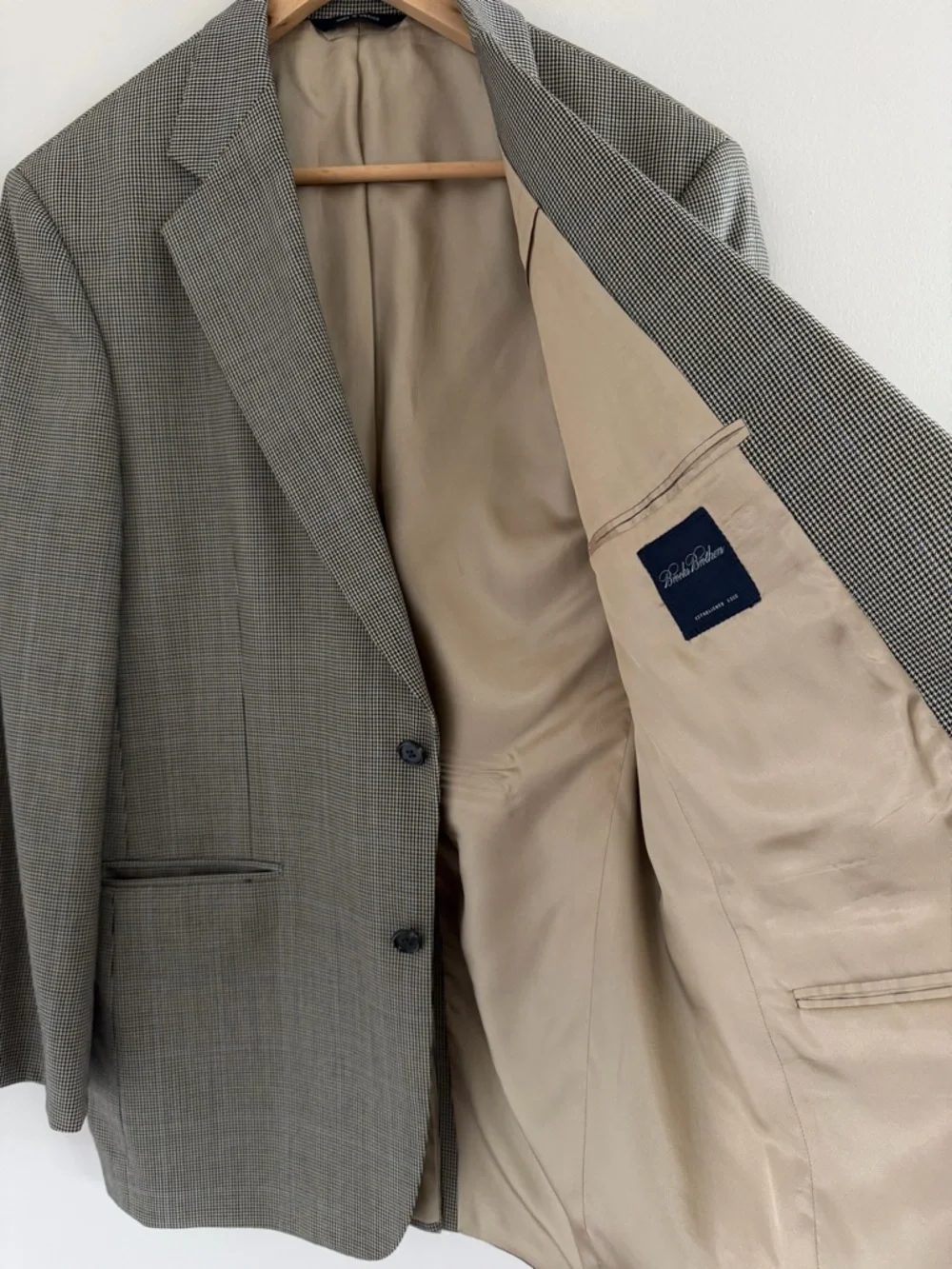 Brooks Brothers Mens Blazer 41R Tan Houndstooth Wool Cashmere SportsCoat Classic